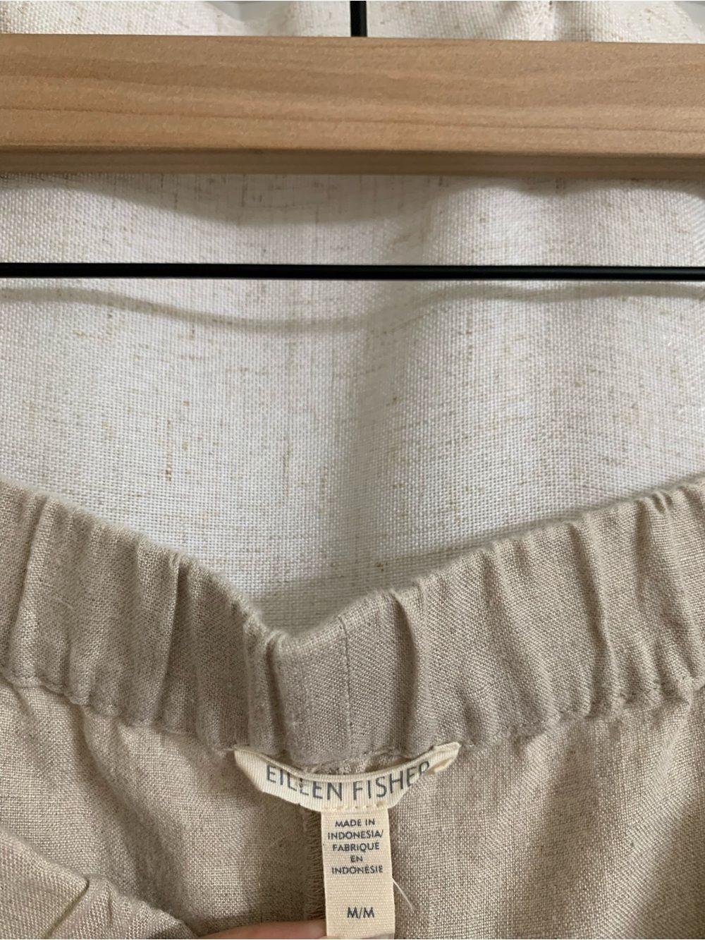 Eileen Fisher 100% Organic Linen Light Beige Elastic-Waist Pants Undyed Natural - Picture 9 of 10